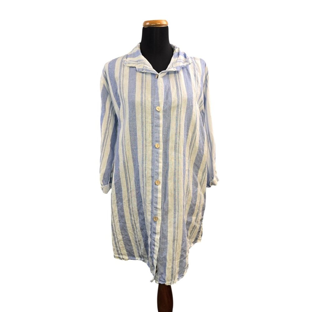 Viola Borghi Made in Italy Women's 100% Linen White/ Blue Top Size L